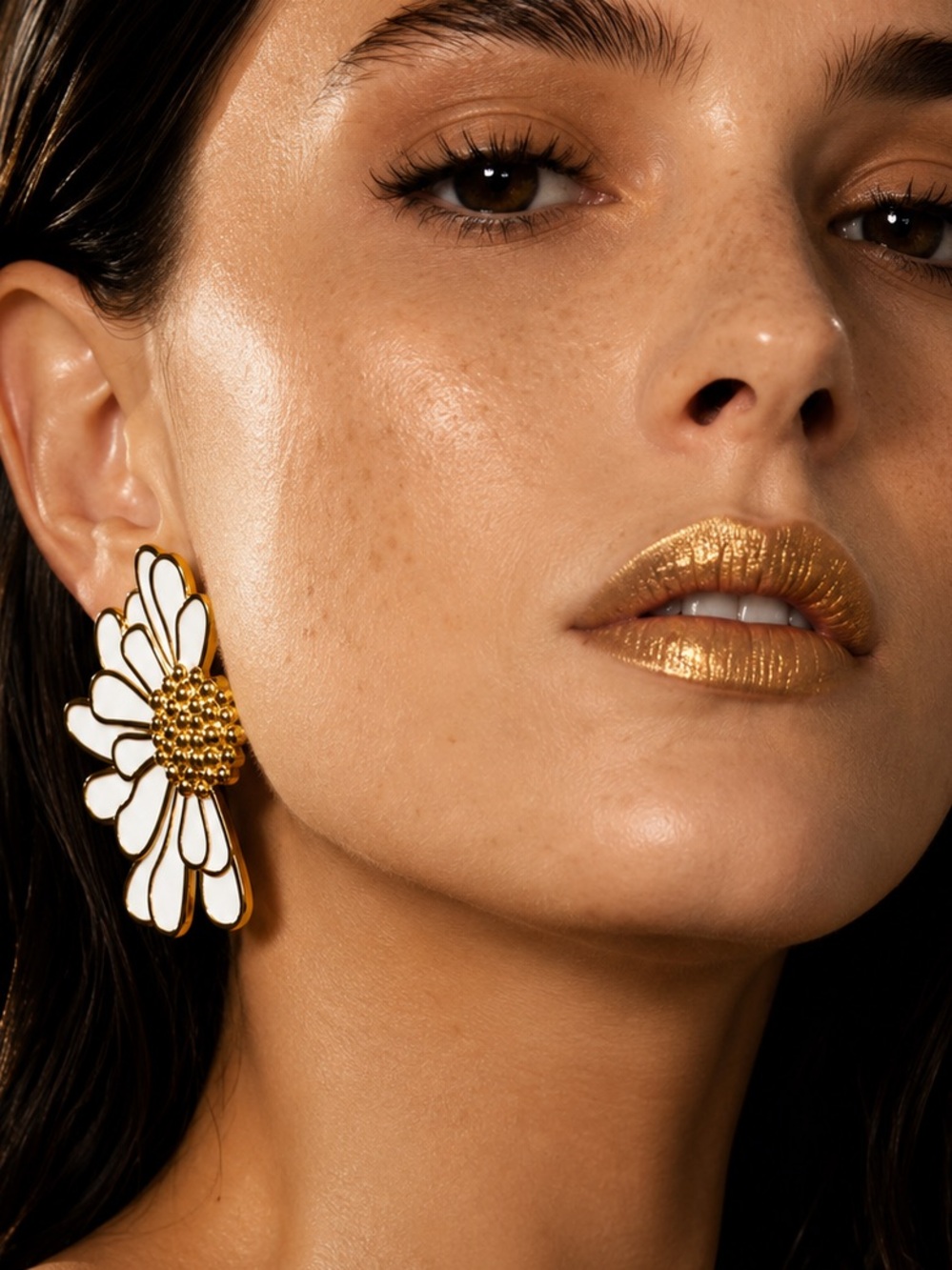 White and Gold Daisy Statement Earrings